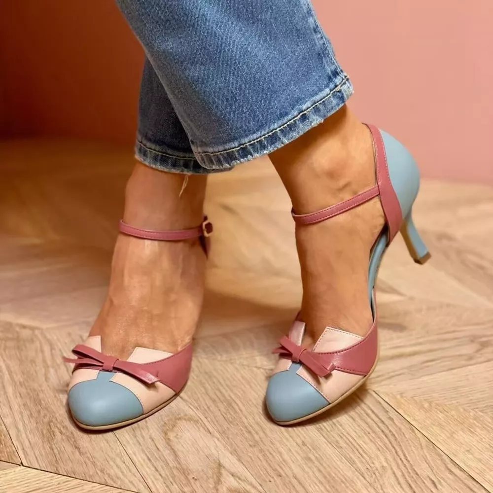 Bow Round Toe Mid Heel Sandals, image 2