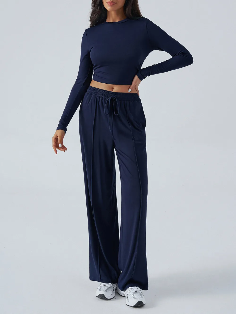 Round Neck Long Sleeve Top and Pants Set, image 6