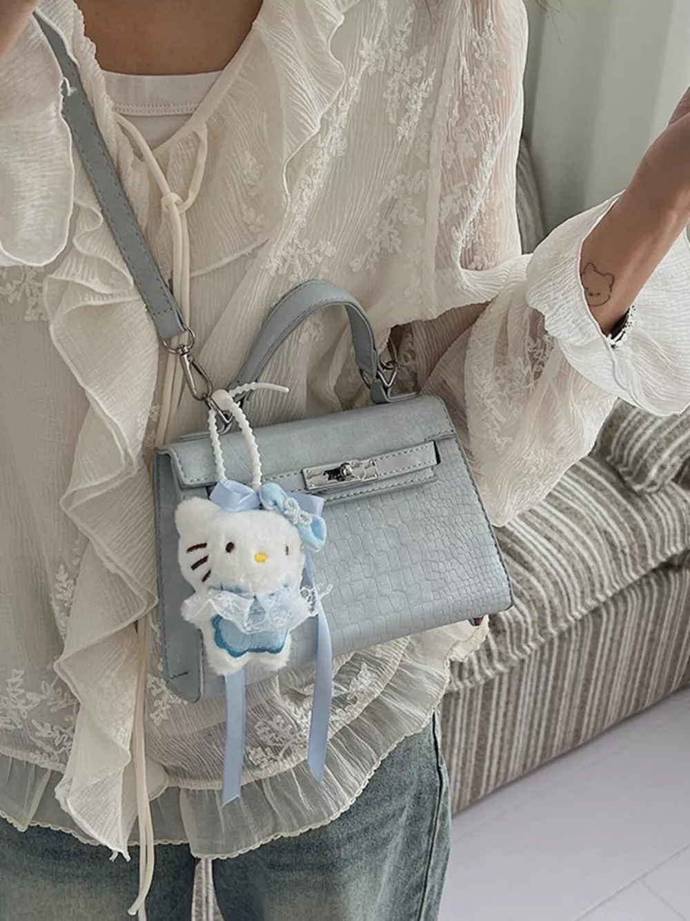 Croc-Embossed Mini Crossbody Bag, image 5