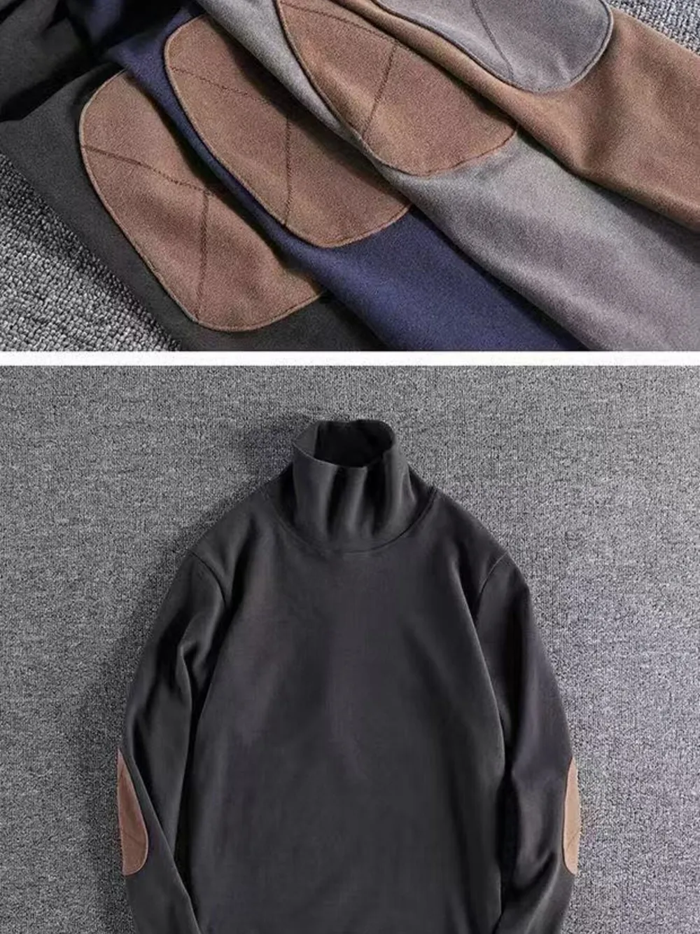 Men's Turtleneck Long Sleeve Top with Patches, image 5