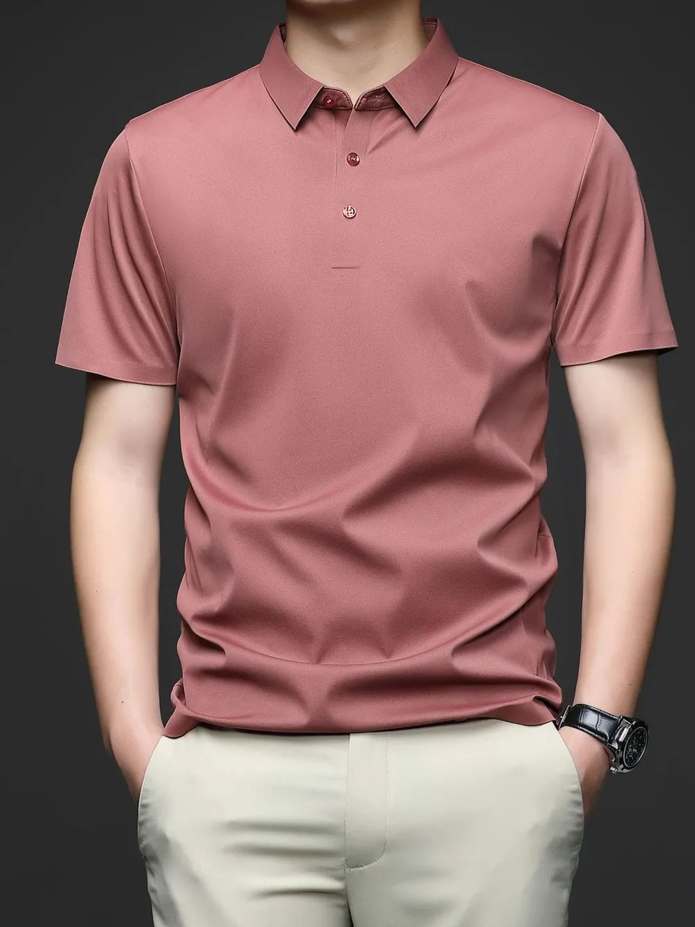 Men's Plus Size Button Detail Short Sleeve Polo, image 5