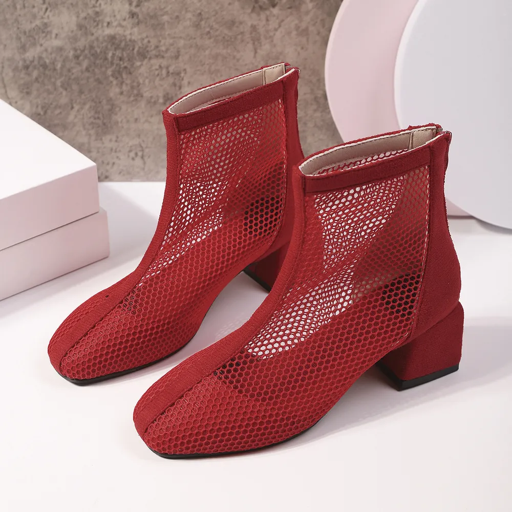 Mesh Block Heel Boots, image 4