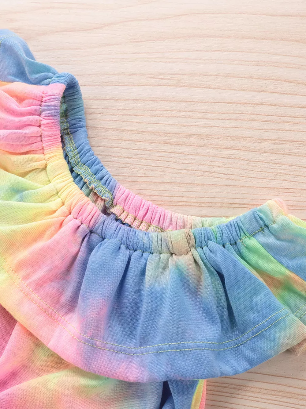 Children's Tie-Dye Ruffle Crop Top and Distressed Denim Shorts Set, image 3