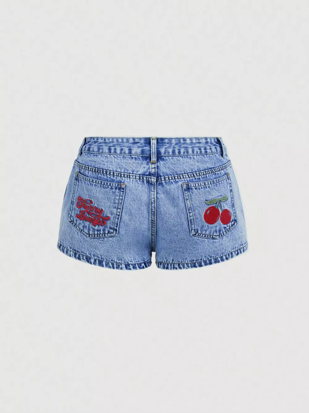 Cherry Embroidered Denim Shorts, image 5