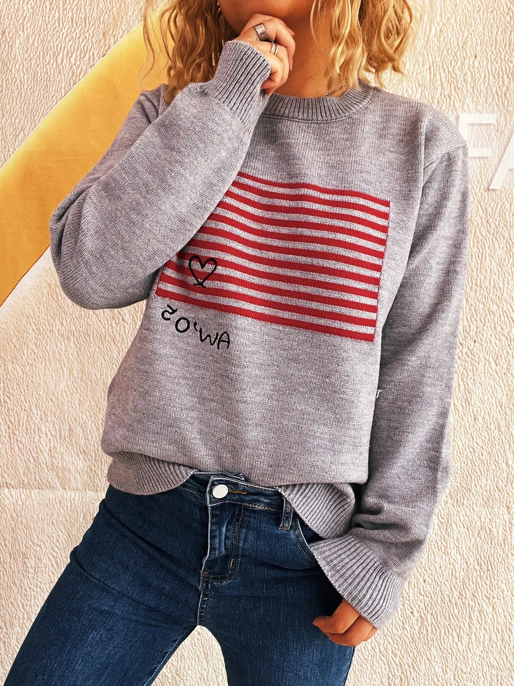 Striped Round Neck Long Sleeve Sweater, image 3