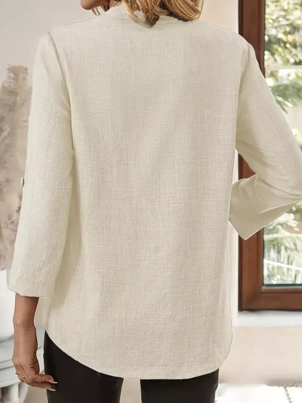 Roll-Up Sleeve Notched Blouse, image 12
