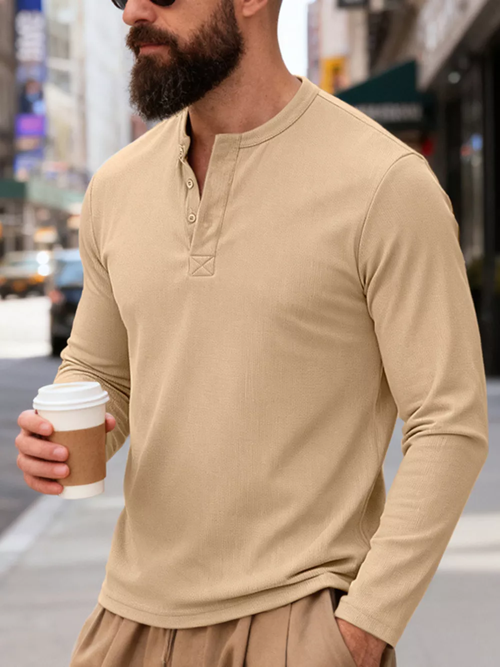 Men's Full Size Casual Long Sleeve Henley T-Shirt Plus Size, image 3