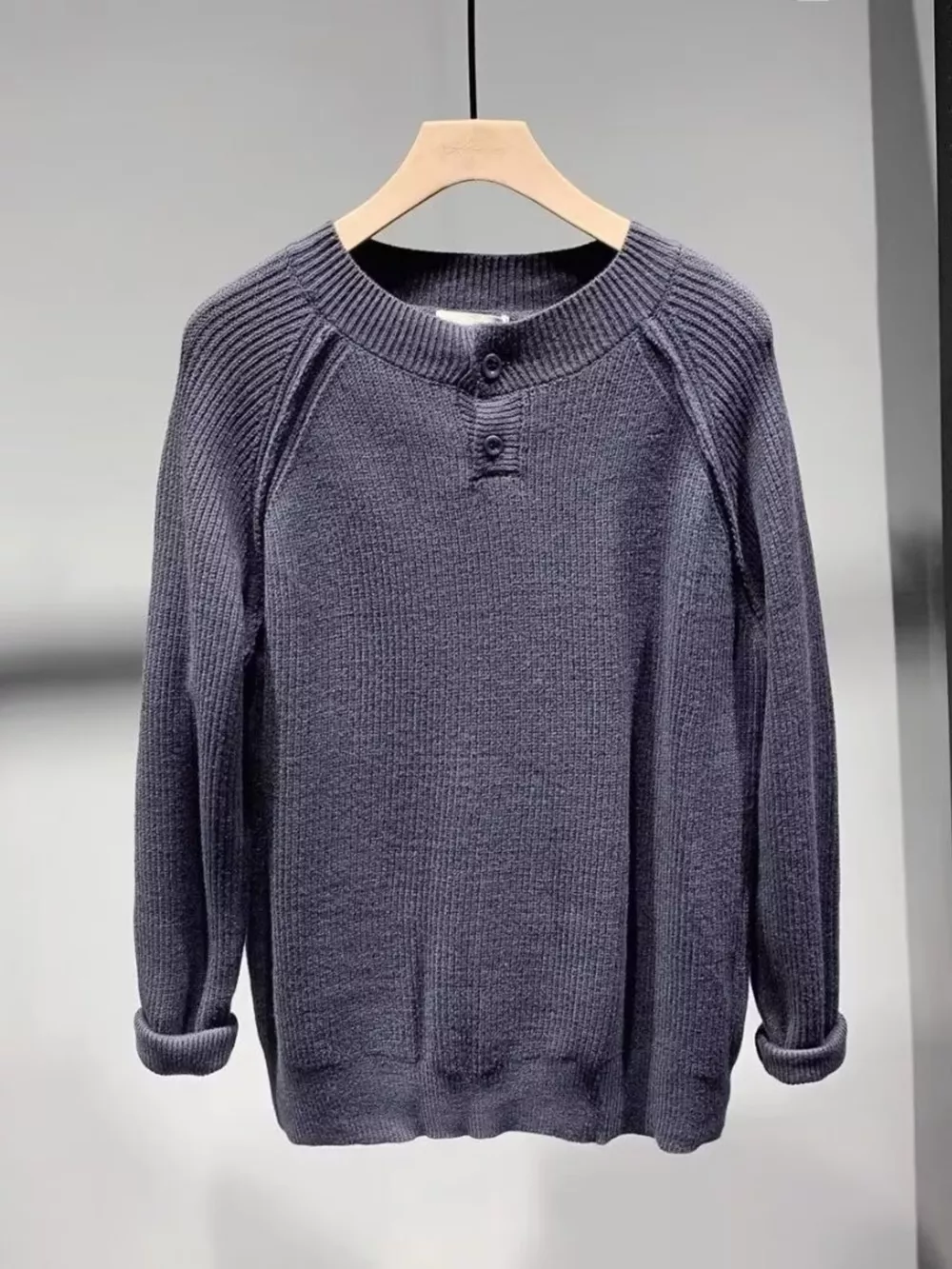 Men's Plus Size Ribbed Raglan Sleeve Knit Top, image 4