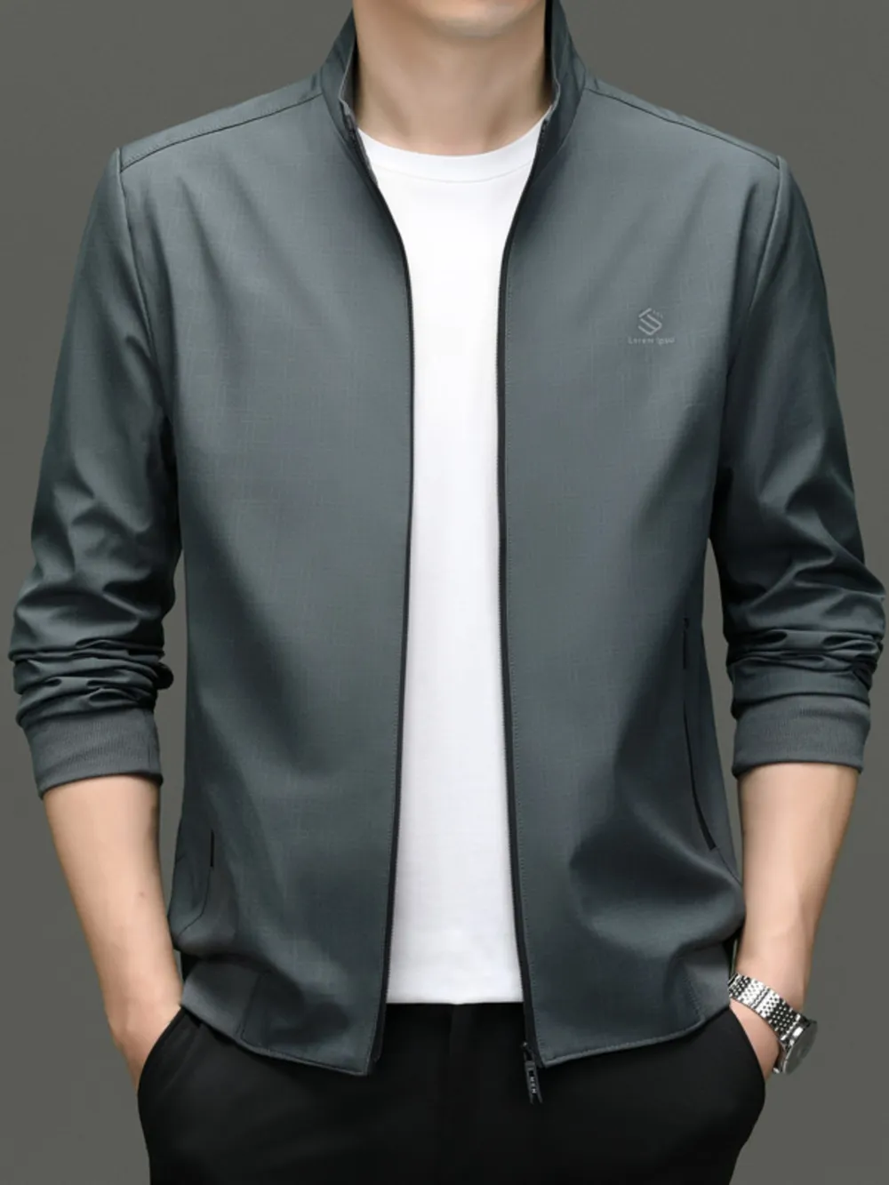 Men's Plus Size Zip Up Slim Fit Jacket, image 4