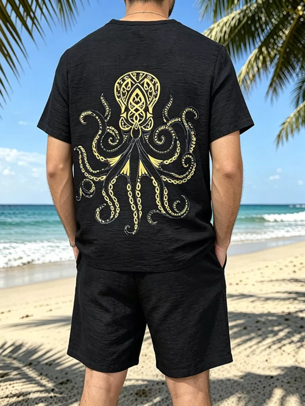 Men's Full Size Round Neck Tee and Shorts Set Plus Size, image 4