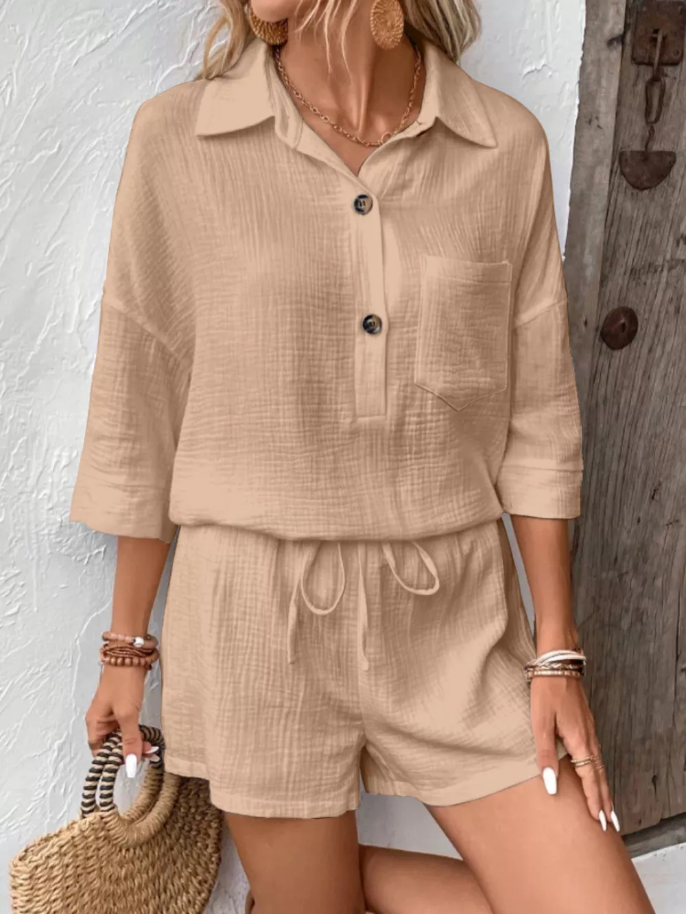 Button Detail Top and Shorts Set, image 8
