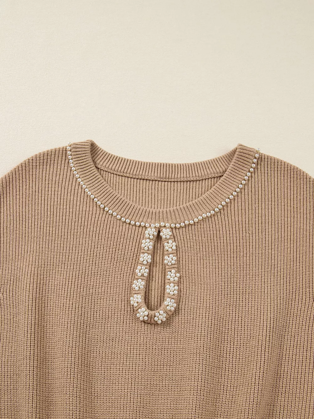 Pearl Embellished Keyhole Ribbed Sweater Dress, image 6