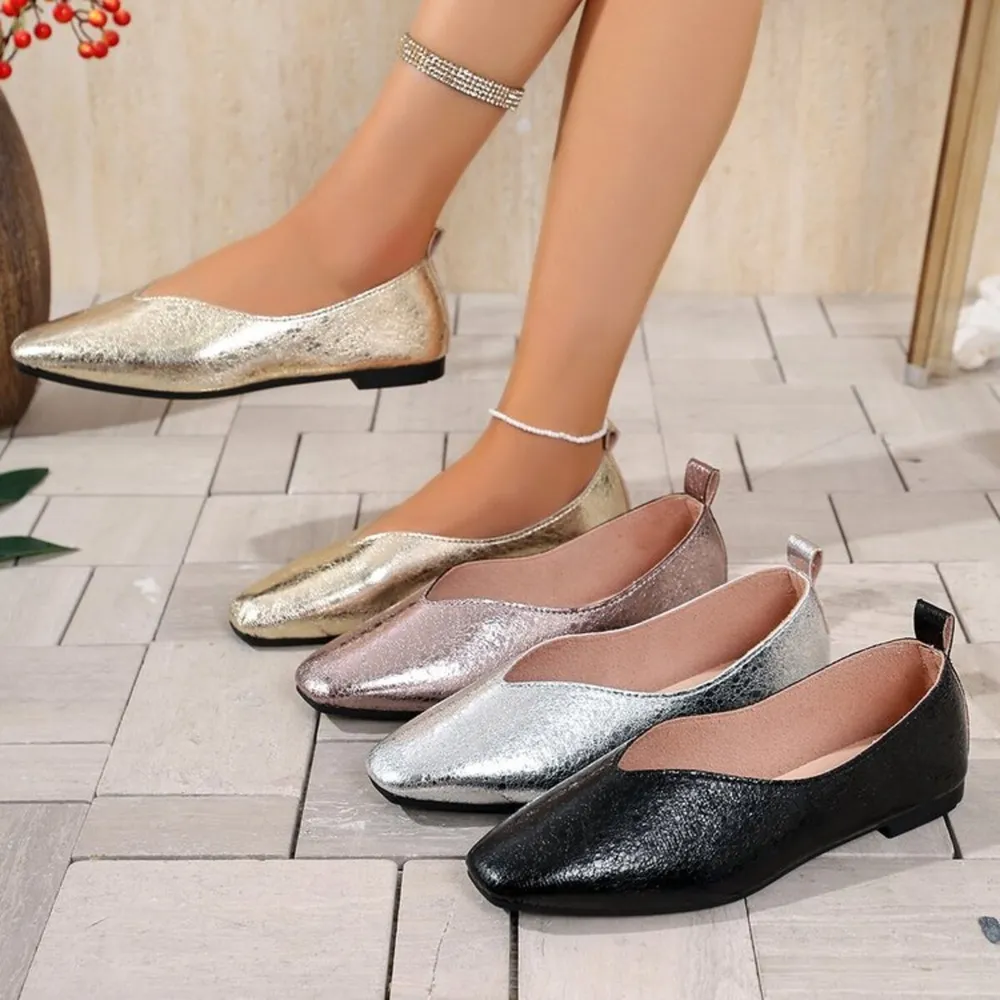 Sparkly Metallic Ballet Flat Loafers, image 2