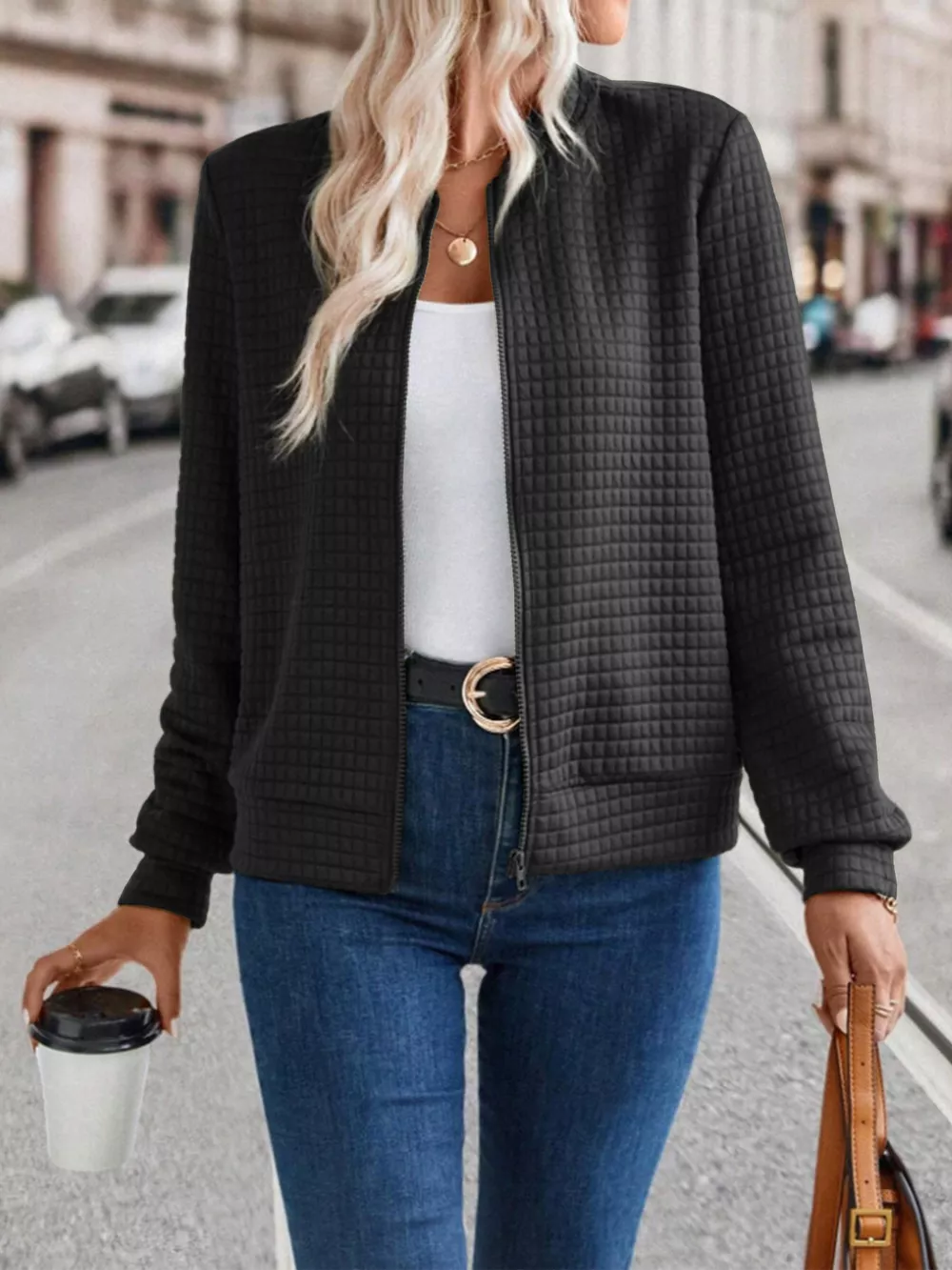 Textured Zip-Up Long Sleeve Jacket, image 12