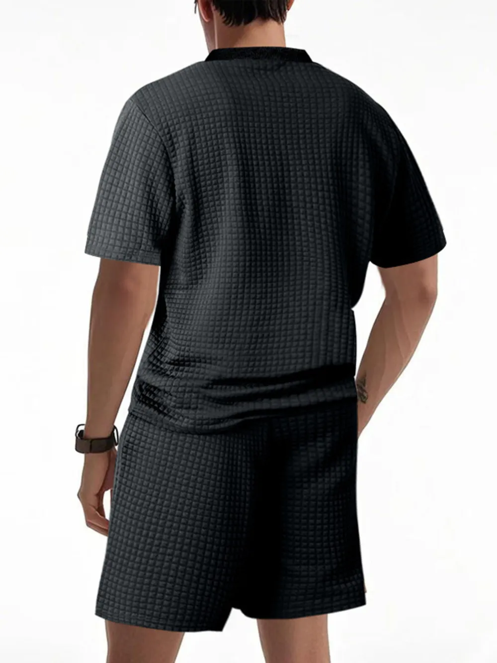 Men's Full Size Textured Round Neck Top and Shorts Set Plus SIze, image 11
