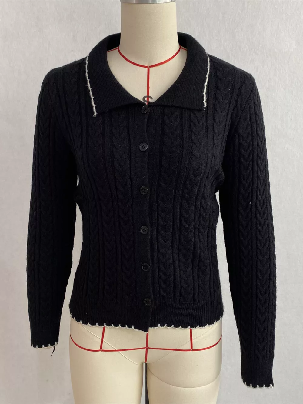 Cable Knit Polo Collar Button-Up Cardigan, image 19