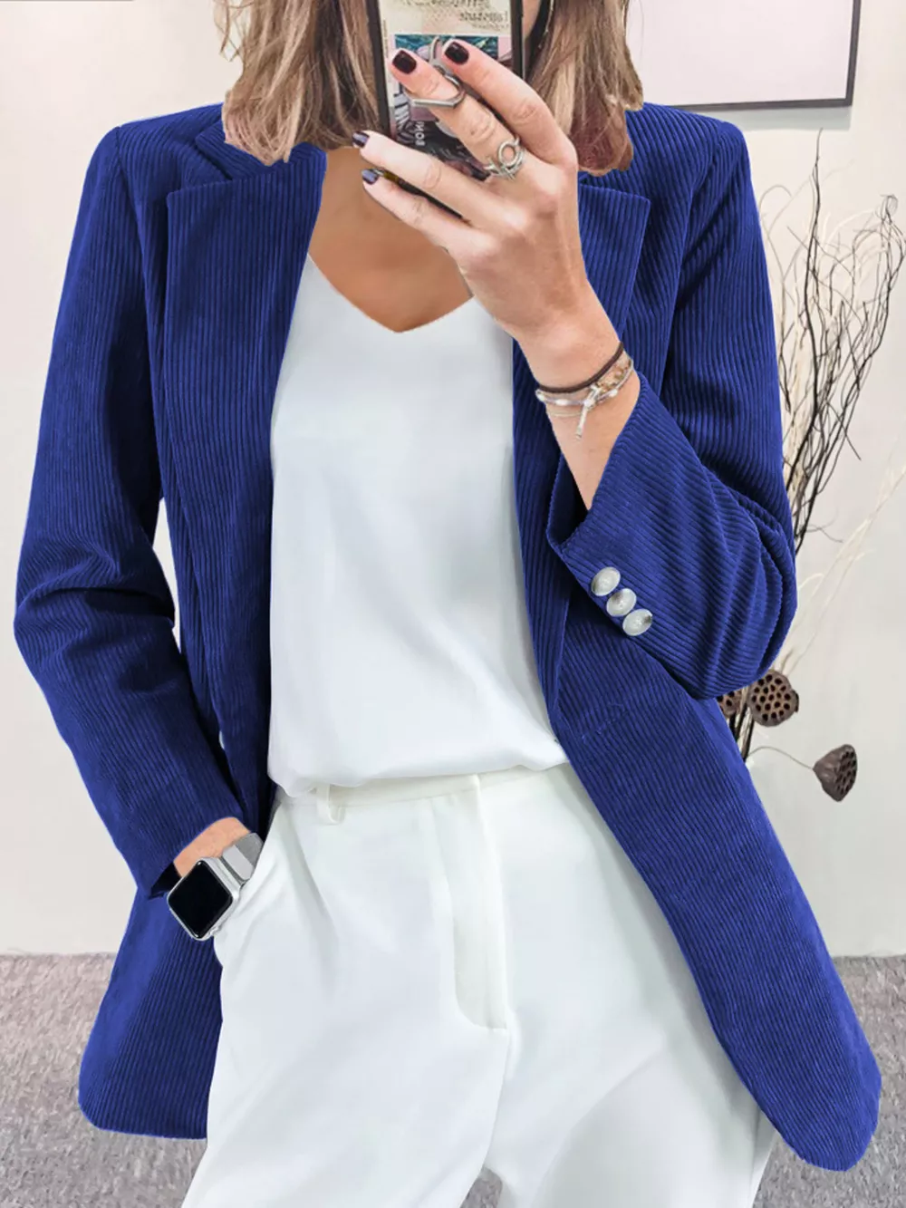 Corduroy Lapel Collar Casual Blazer, image 10