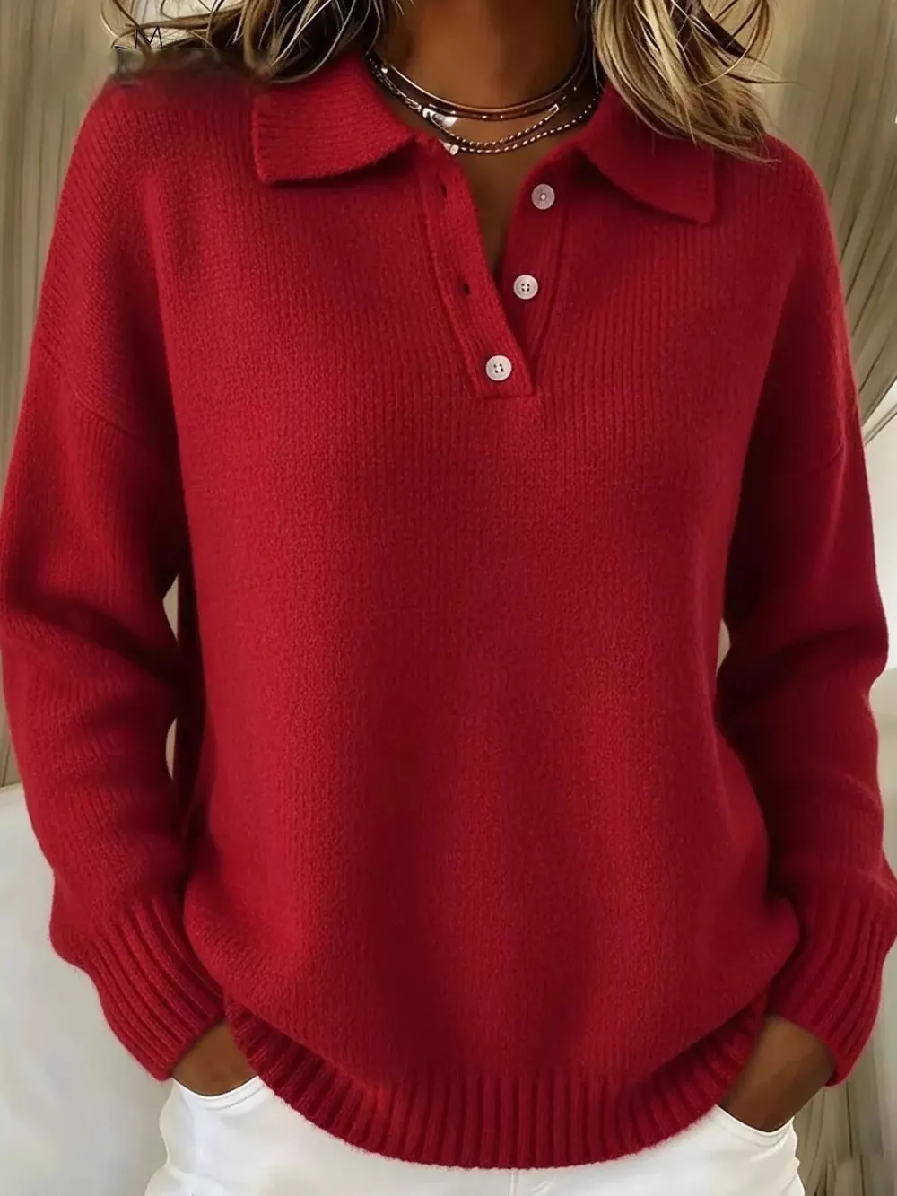 Full Size Button Detail Dropped Shoulder Sweater Plus Size, image 14