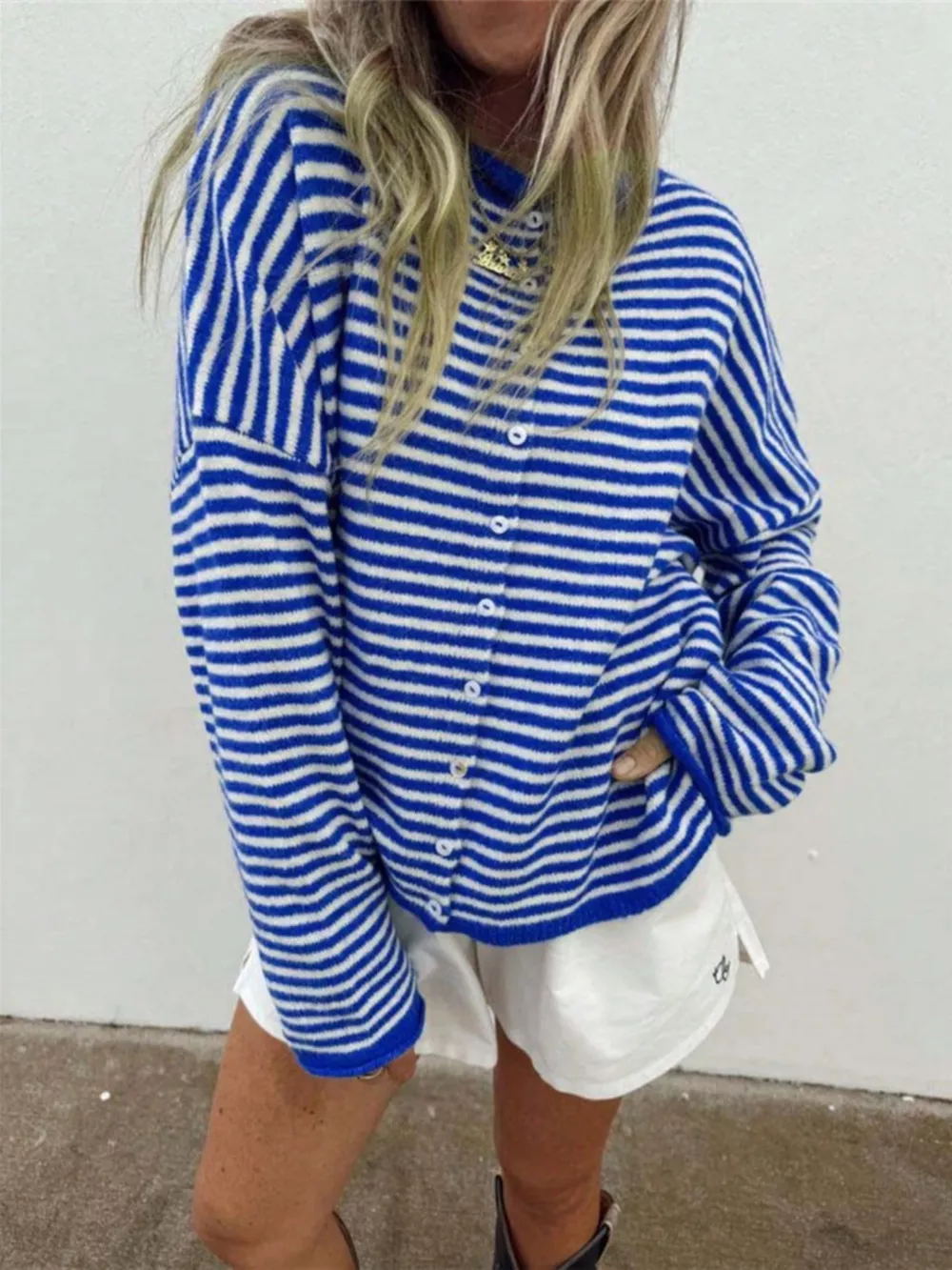 Striped Knit Button Up Cardigan, image 7