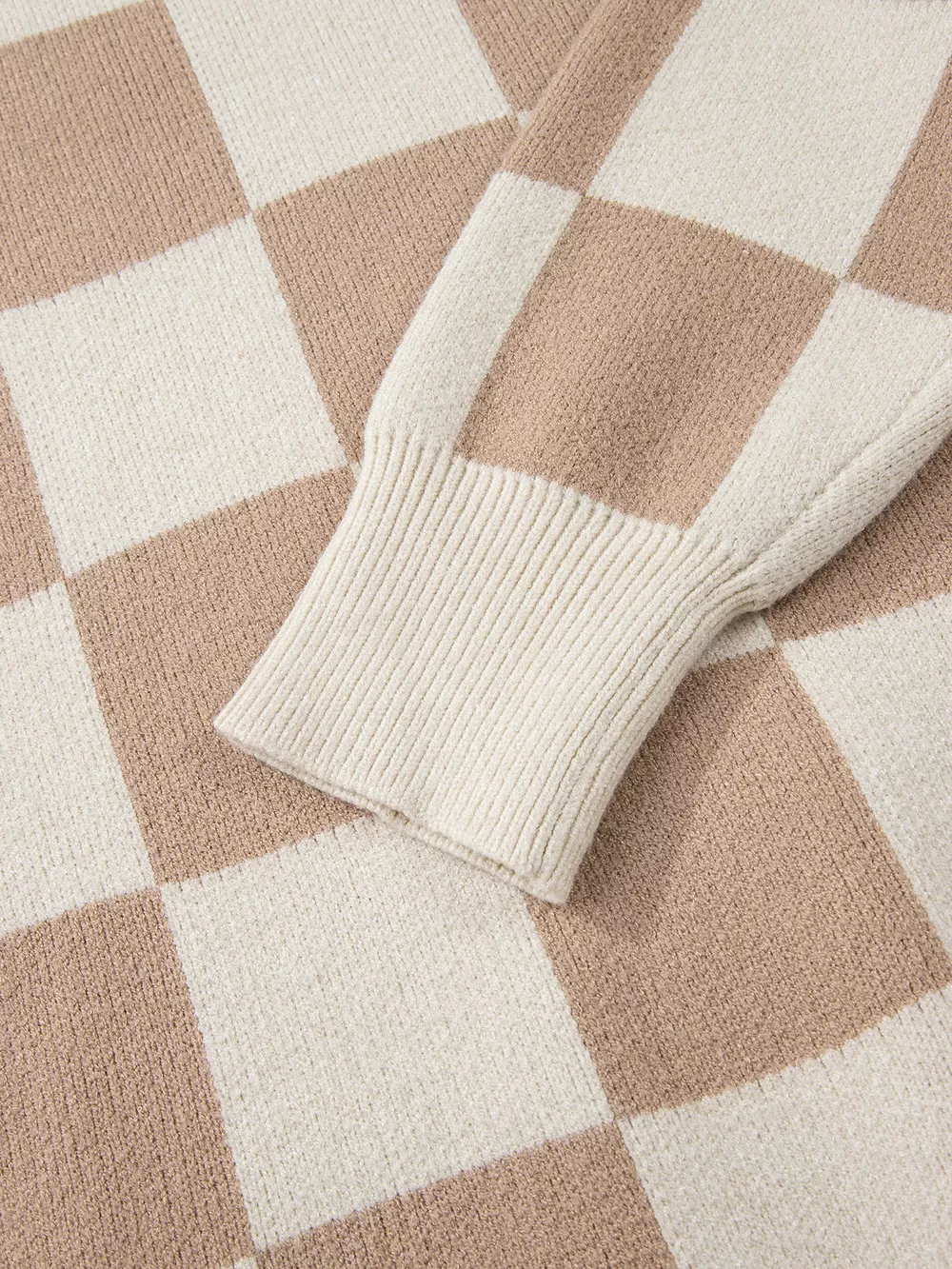 Checkered Pattern Ribbed Trim Knit Baggy Sweater, image 10