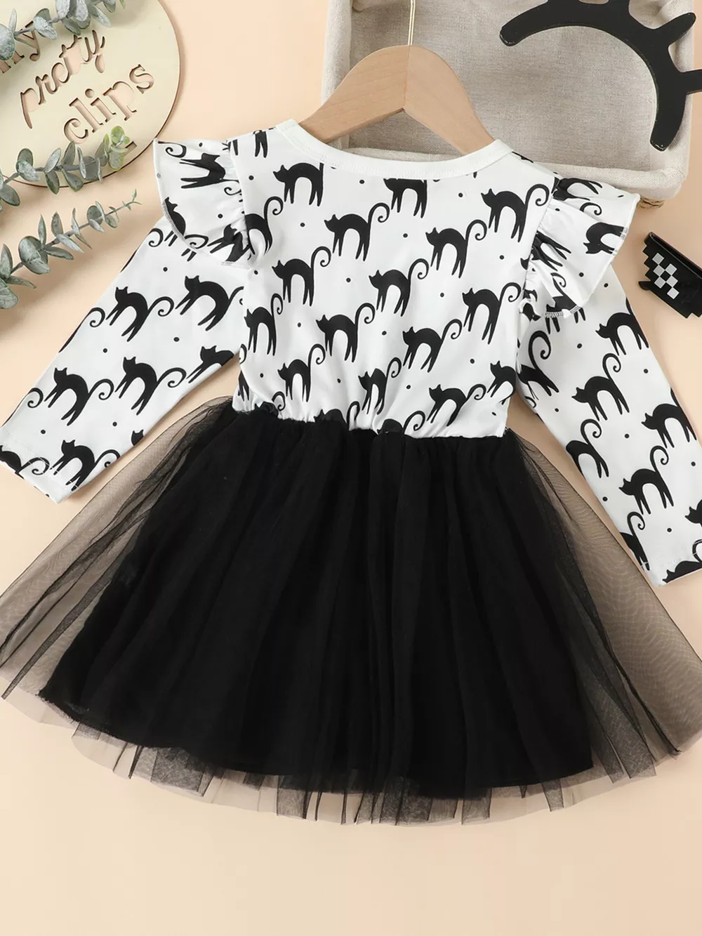 Children's Halloween Cat Eye Ruffle Tulle Dress, image 9