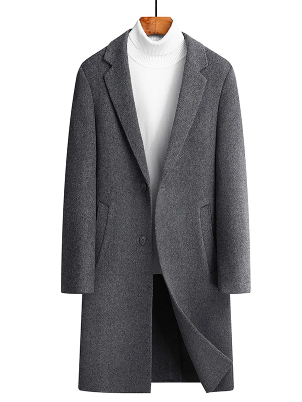 Men's Plus Size Lapel Collar Long Coat, image 2