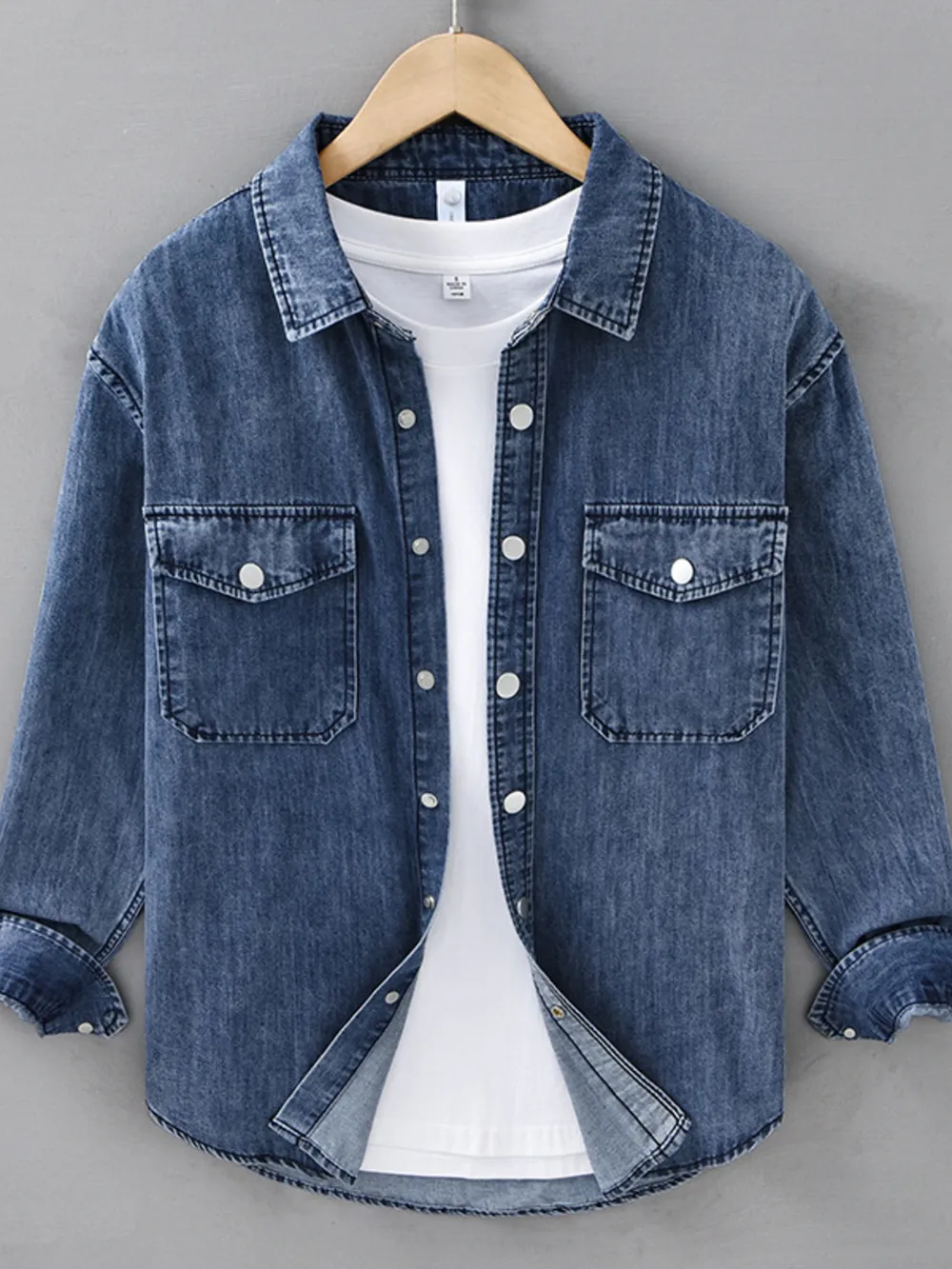 Men's Plus Size Button Up Long Sleeve Denim Shirt