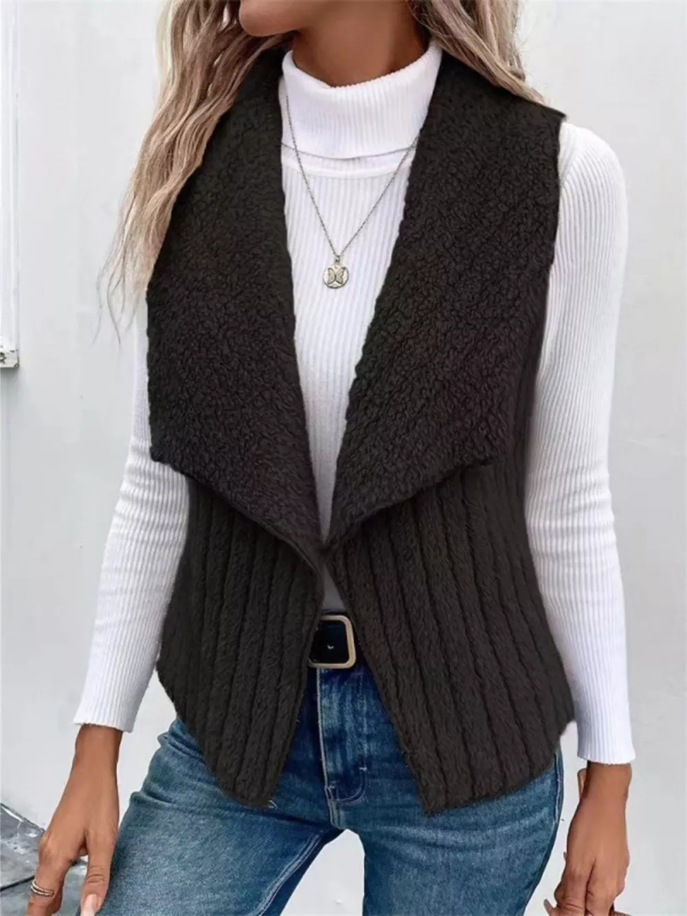 Cozy Fleece Open Front Vest Coat