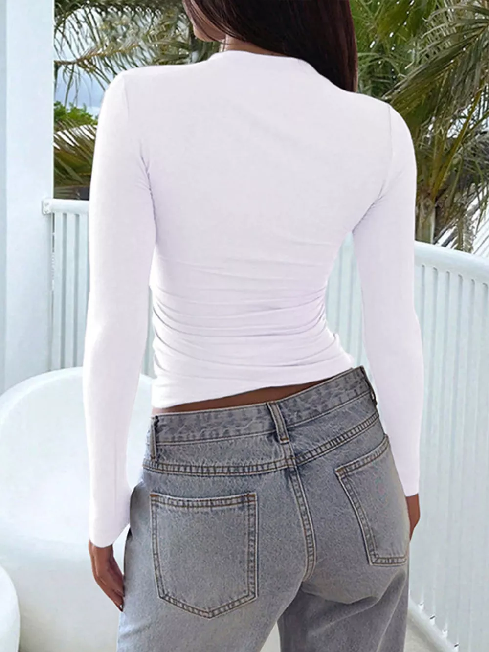 Square Neck Slim Fit Long Sleeve T-Shirt, image 7