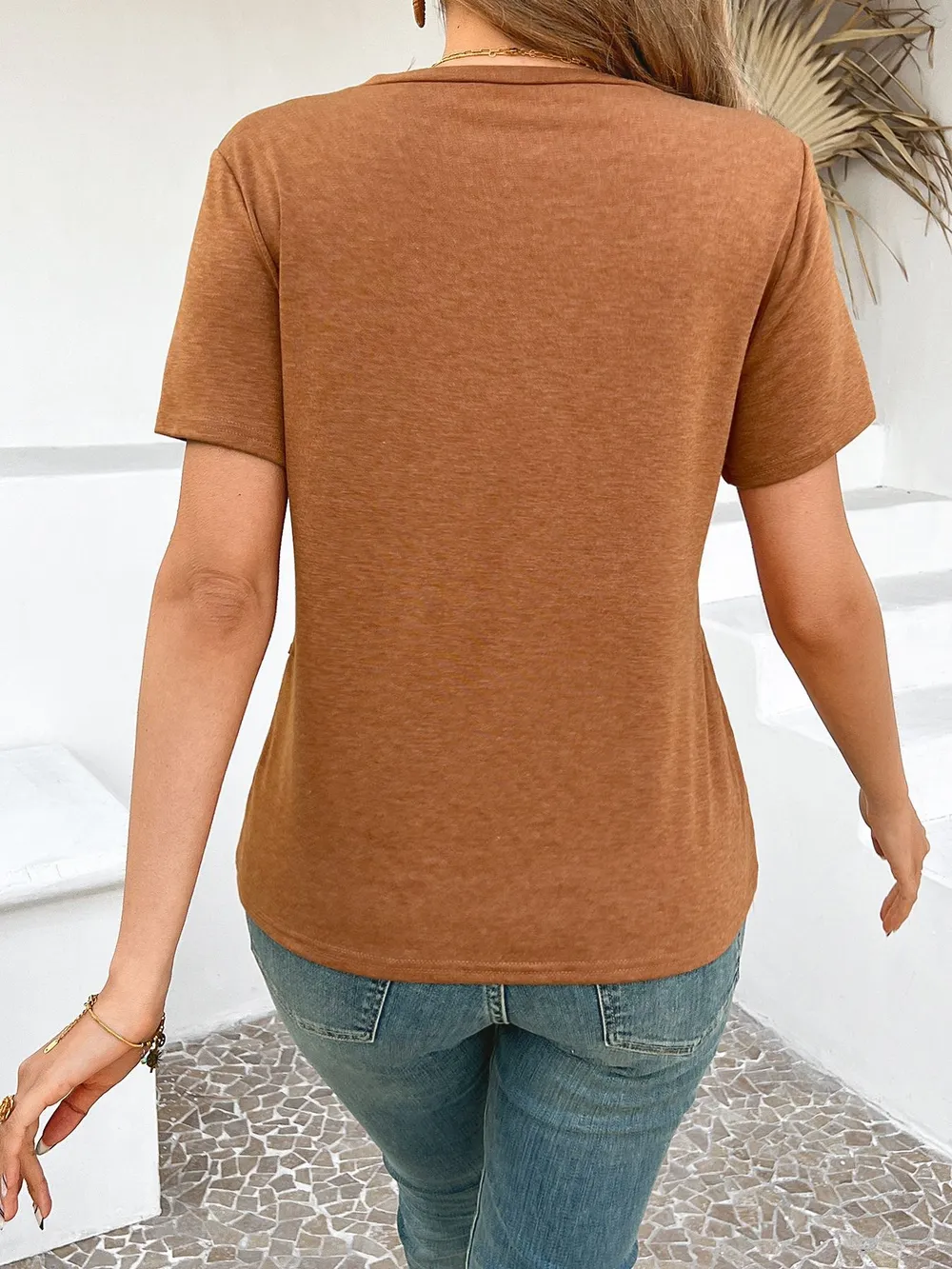 Cross Line Detail Round Neck T-Shirt, image 5