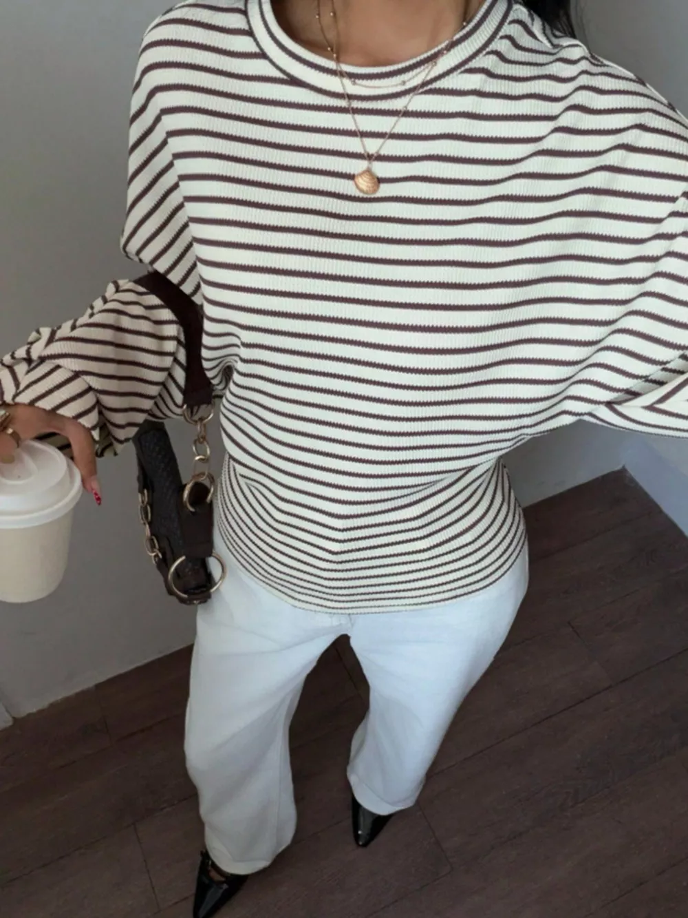 Casual Striped Long Sleeve Batwing T-Shirt, image 8