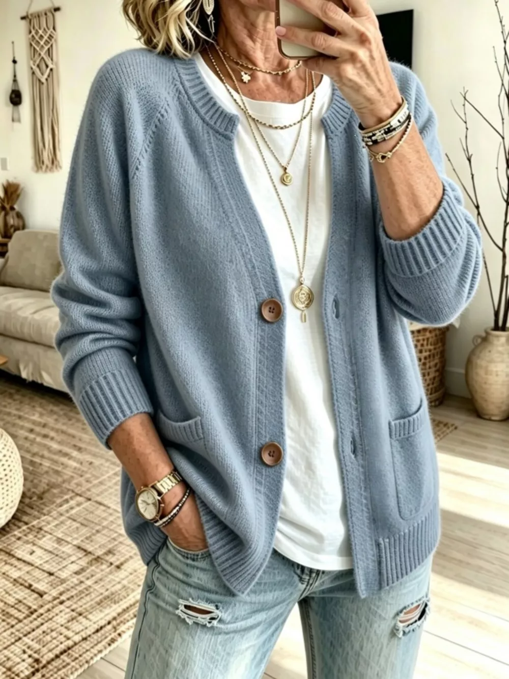 Full Size Button Up Raglan Sleeve Cardigan Plus Size, image 10