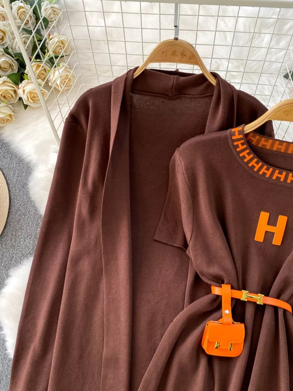 Round Neck Knitted Dress & Cardigan Set, image 14