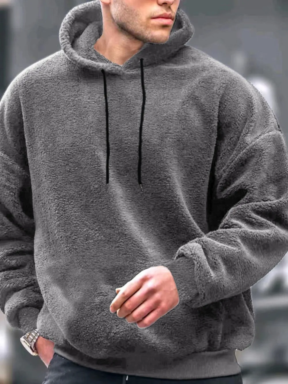 Men's Drawstring Long Sleeve Fleece Hoodie, image 7