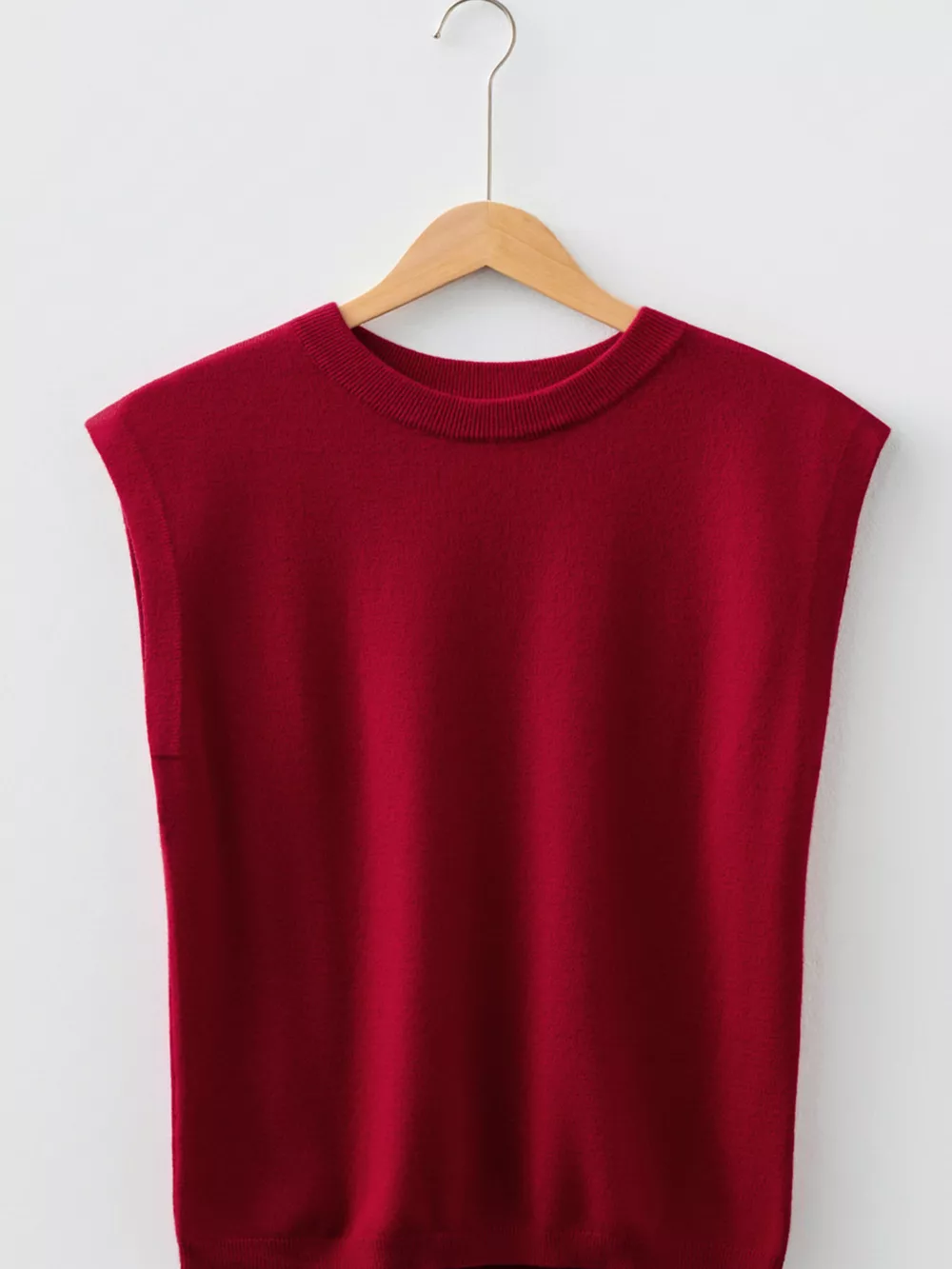 Solid Color Crew Neck Knit Cap Sleeve Sweater, image 3
