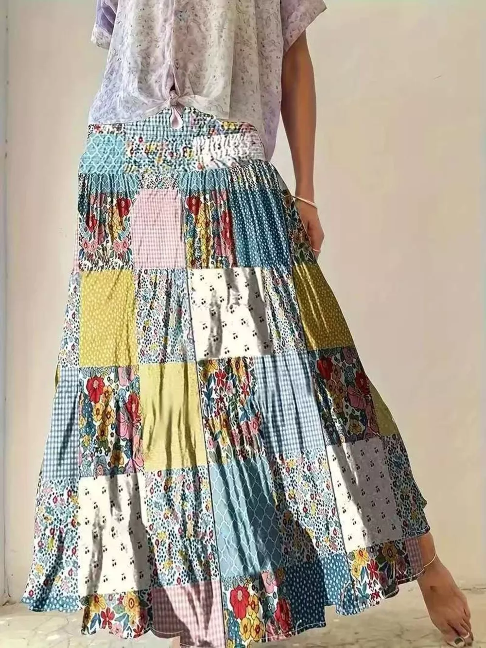 Patchwork Floral Maxi Skirt, image 3
