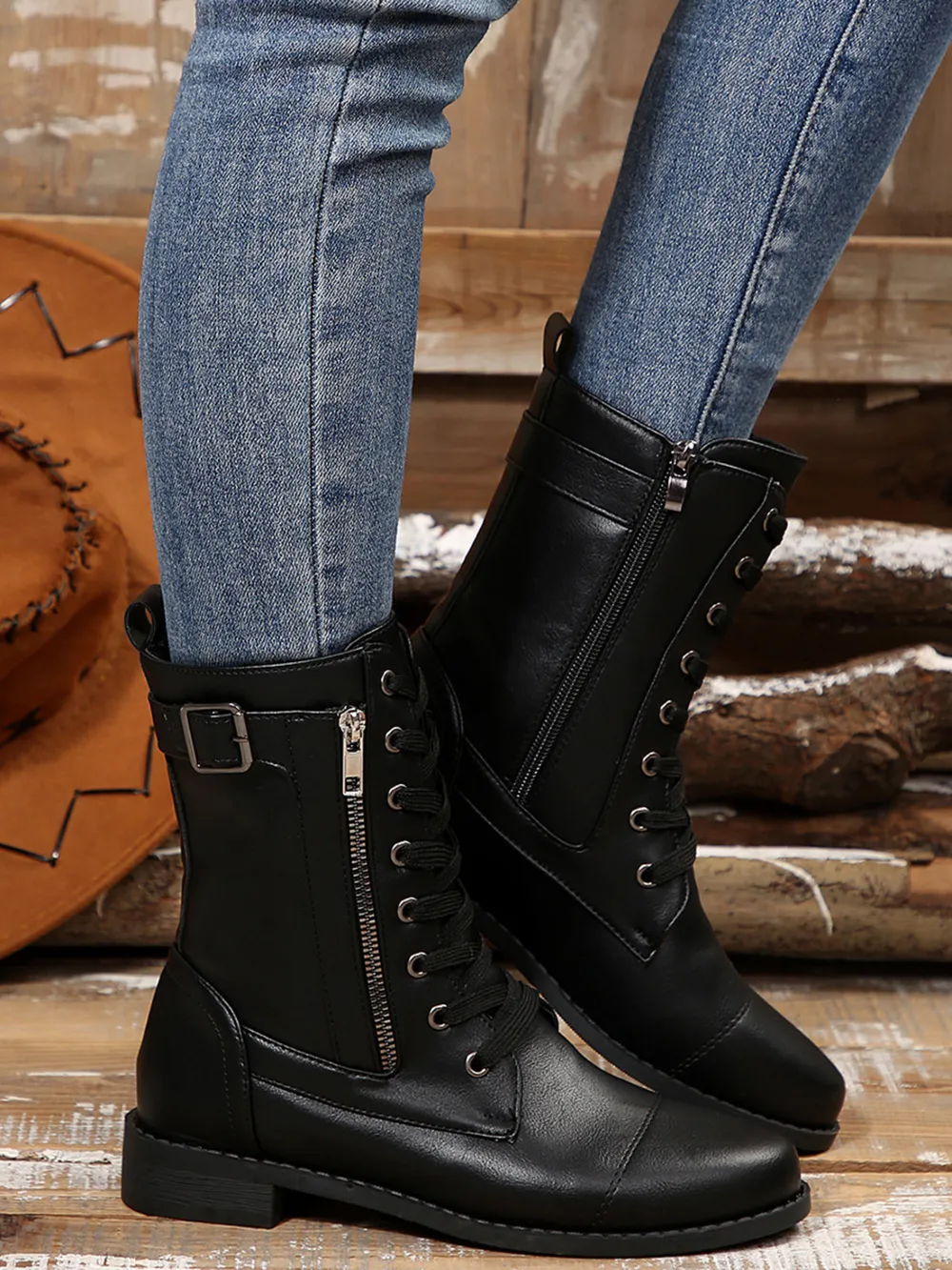 Lace Up Round Toe Boots, image 2