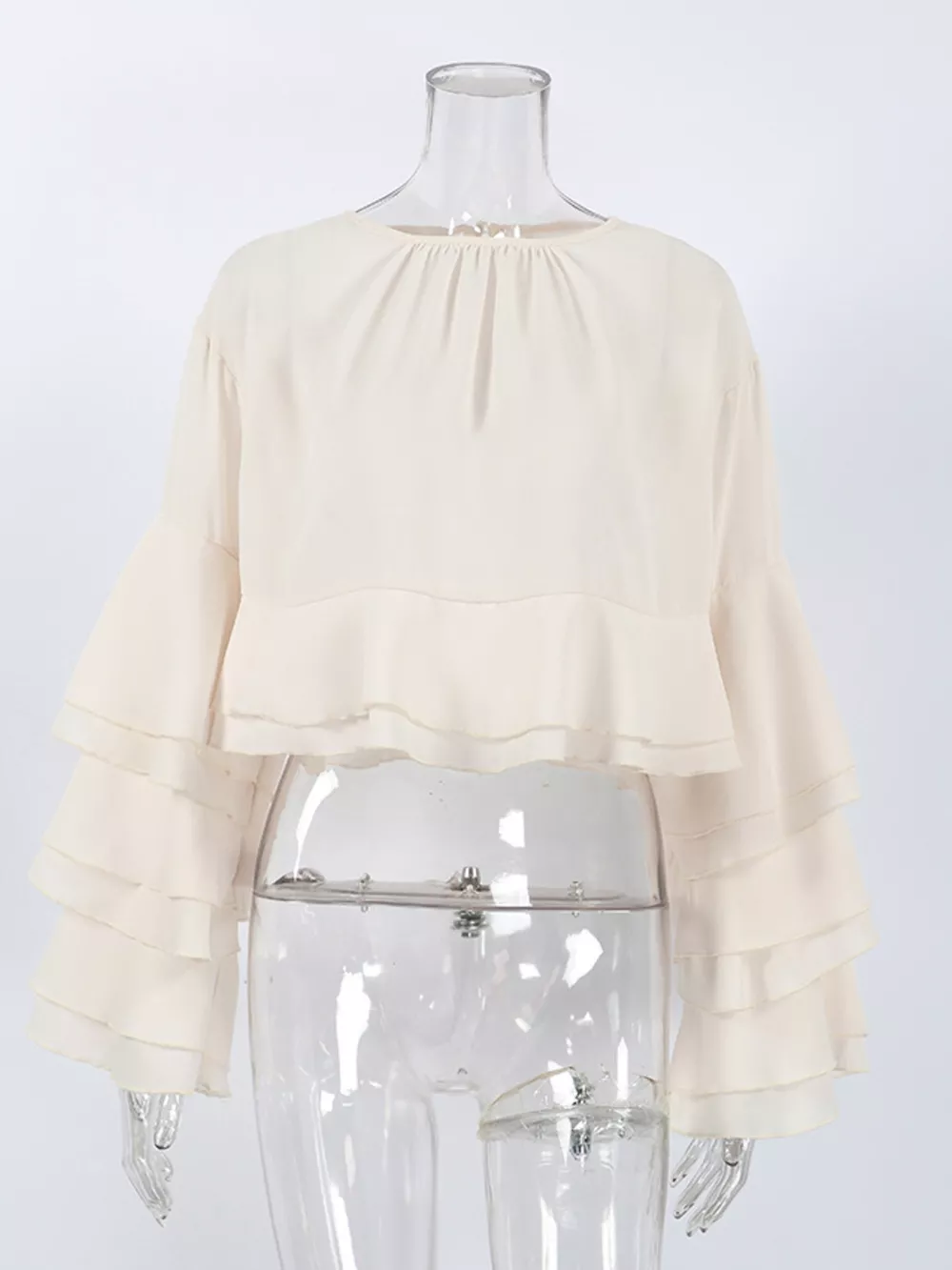 Layered Ruffled Hem Flare Sleeves Blouse, image 8