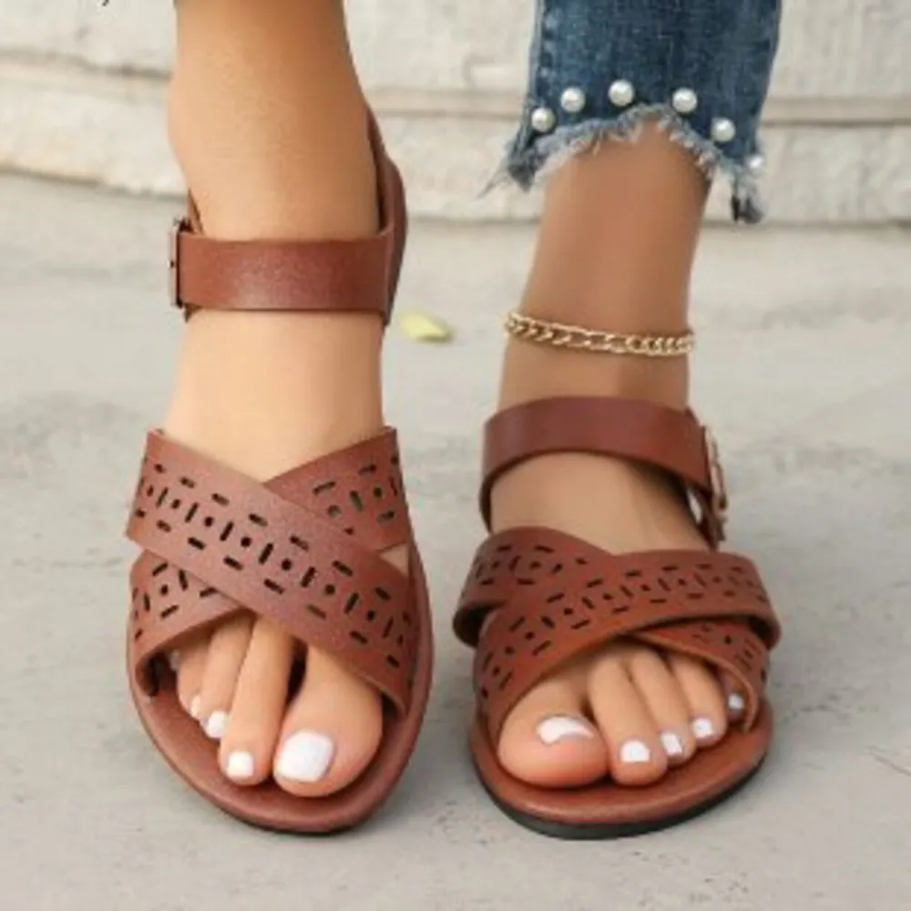 Crisscross Strap Flats Sandals, image 2