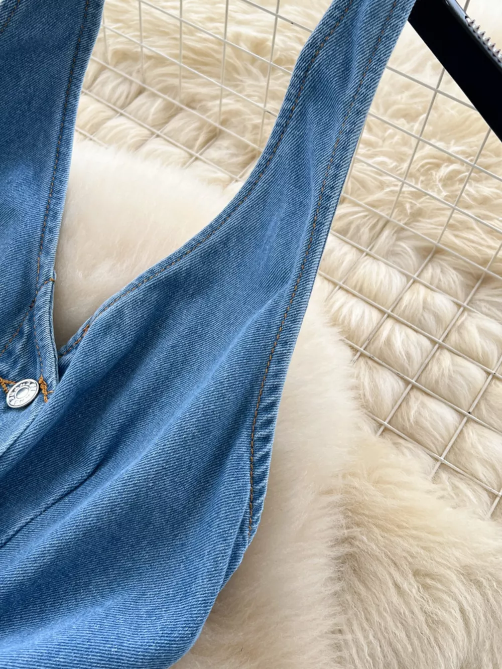 Halter Neck Button-Down Denim Dress, image 3