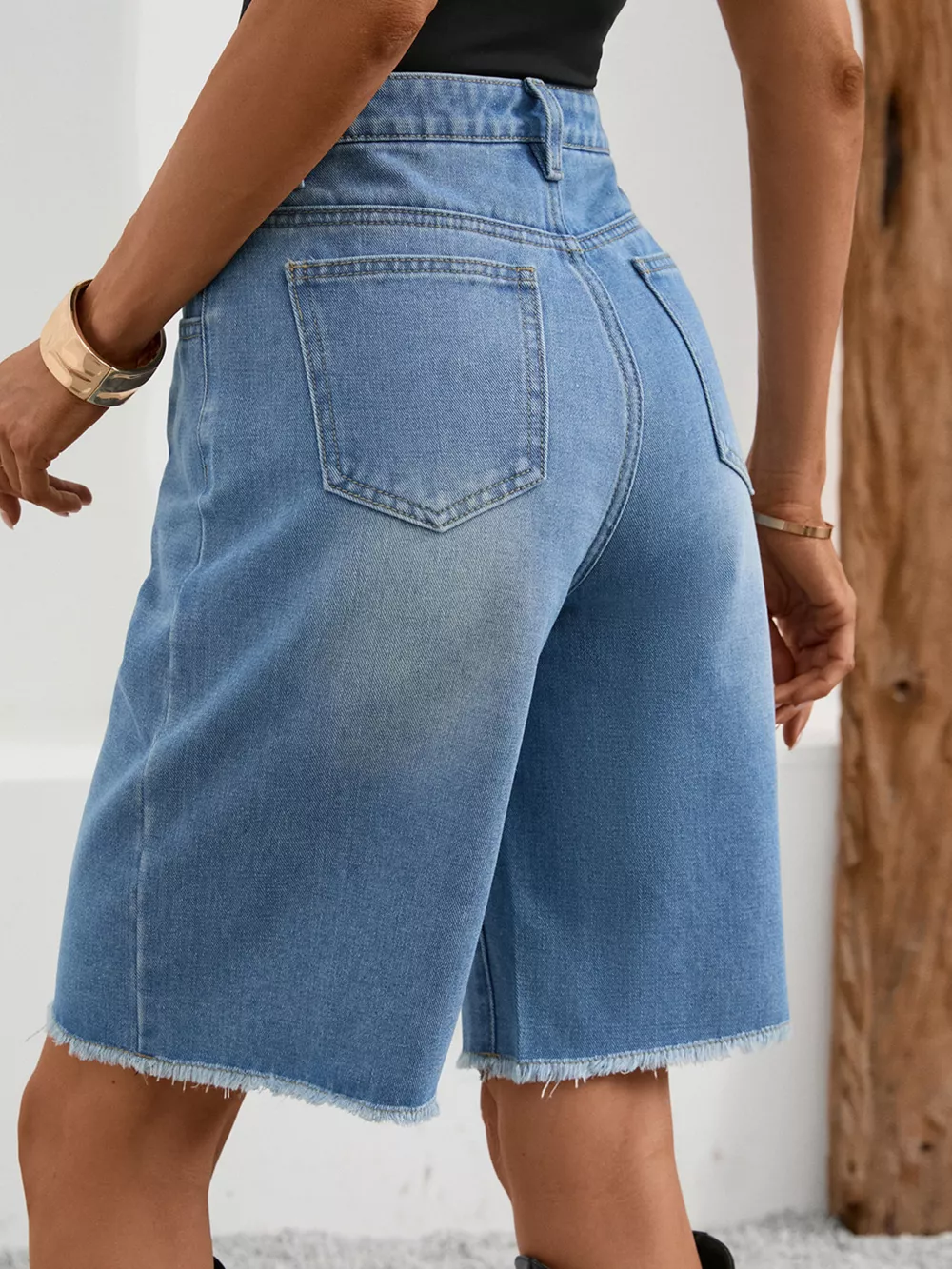 Ripped Frayed Hem Denim Shorts, image 4