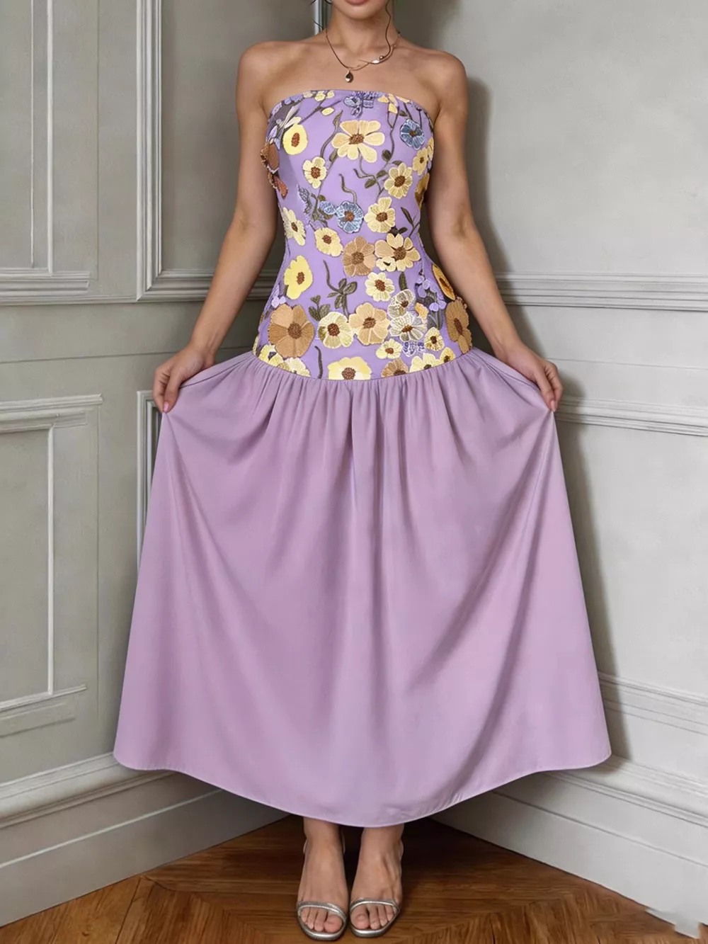 Floral Embroidered Tube Maxi Dress, image 7