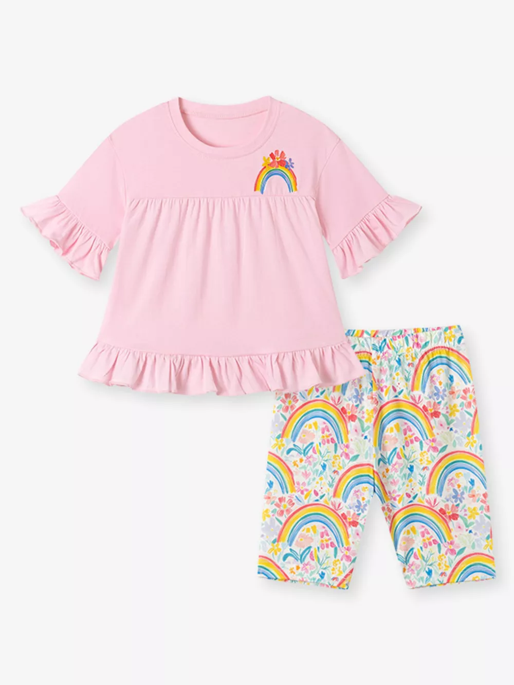 Children's Rainbow Ruffle Sleeve Top & Capri Set, image 2