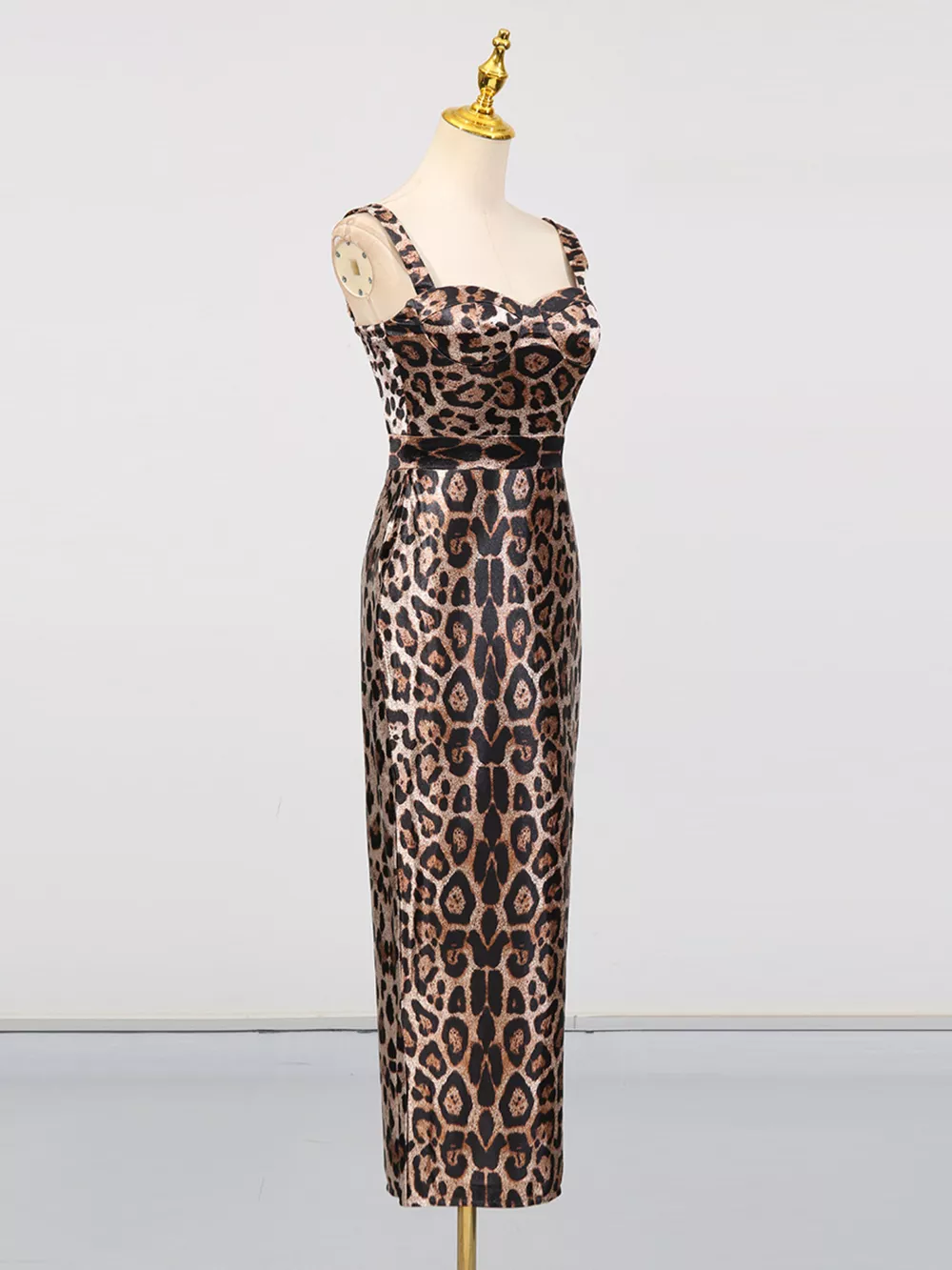 Leopard Print Bodycon Back Slit Midi Dress, image 3