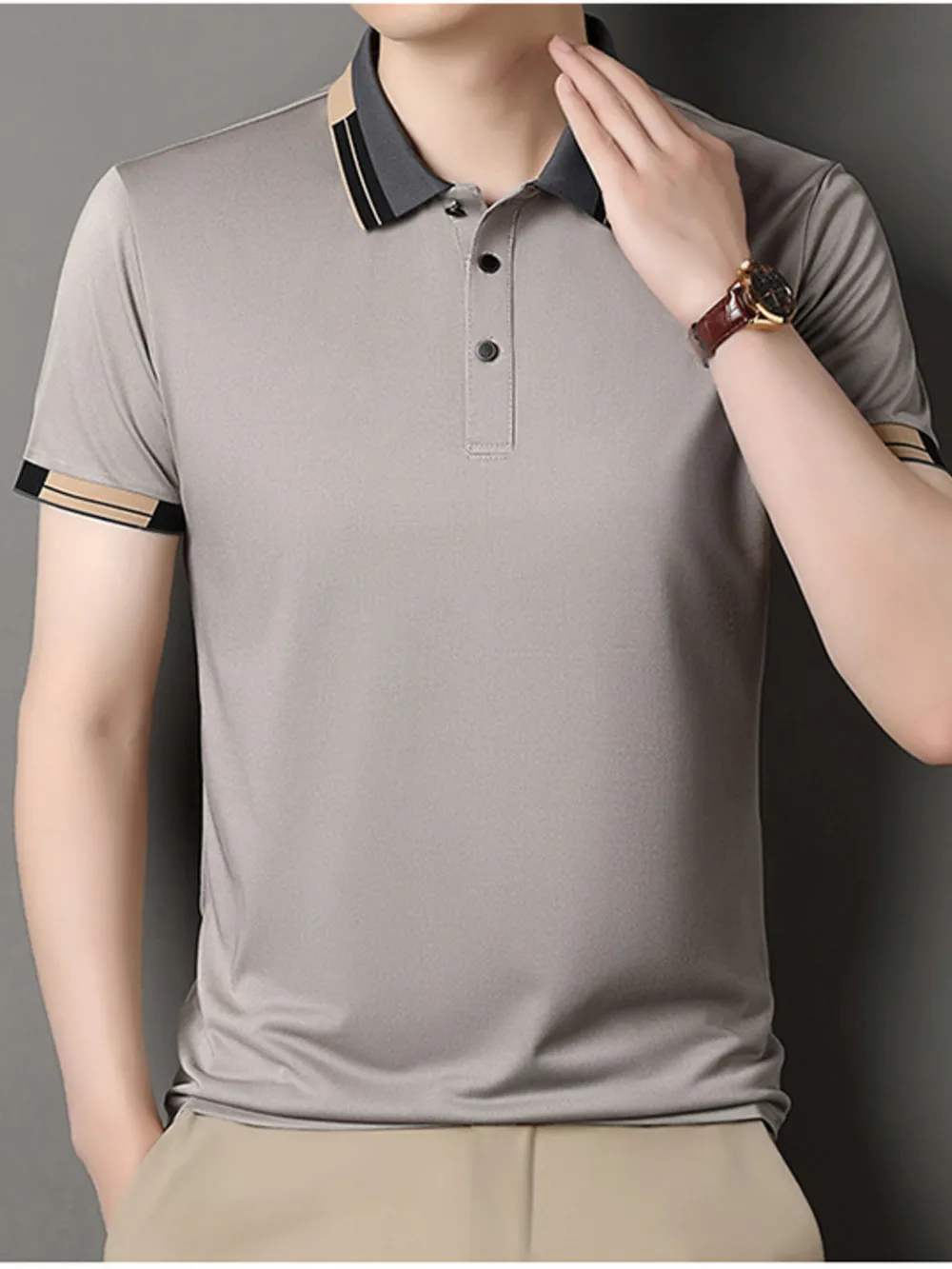 Men's Plus Size Button Detail Short Sleeve Polo, image 3