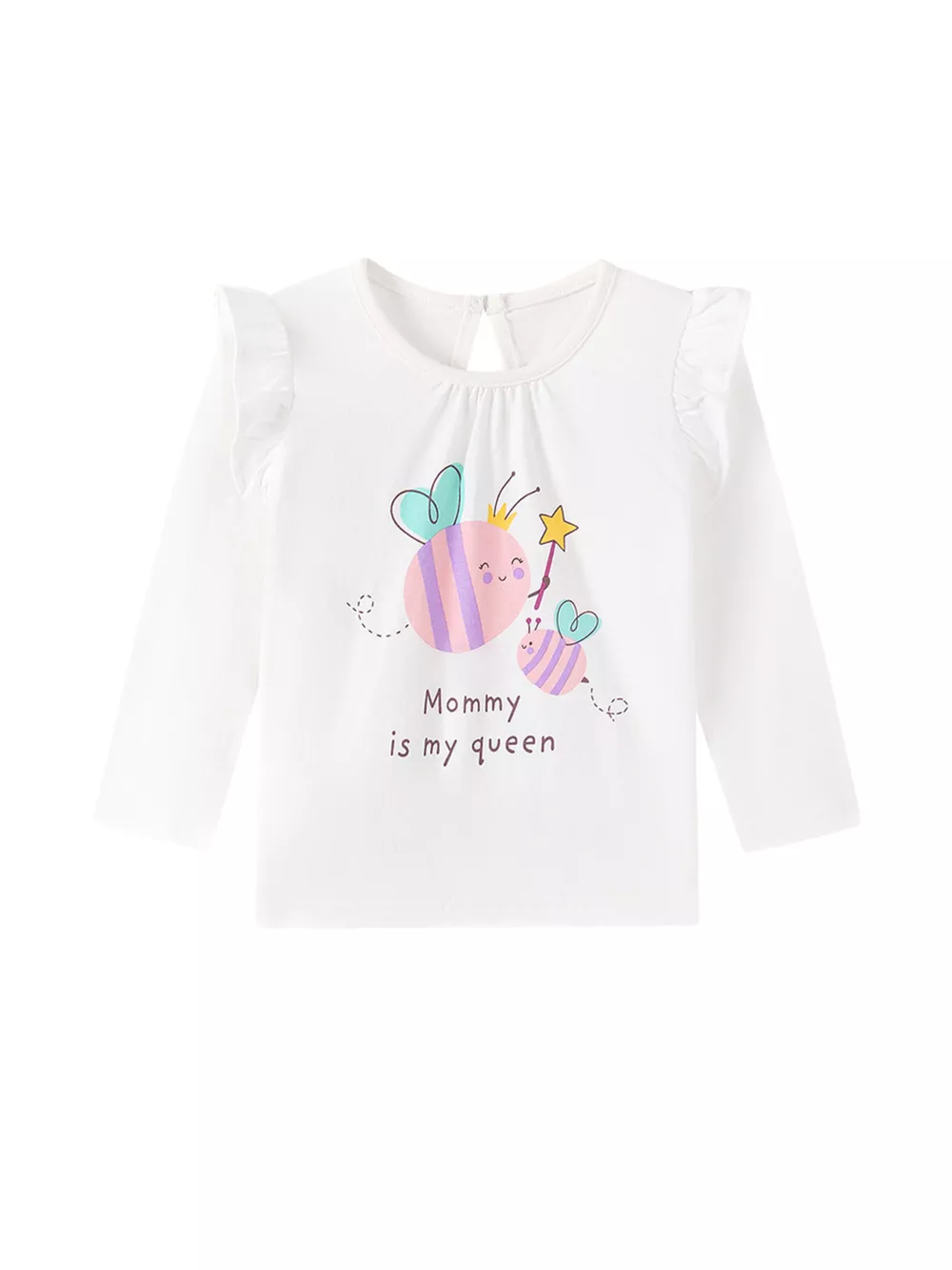 Children's Cute Bee Print Long Sleeve T-Shirt with Ruffle Details, image 2