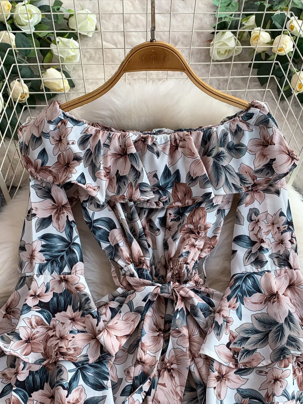Off-Shoulder Flounce Sleeve Romper, image 15