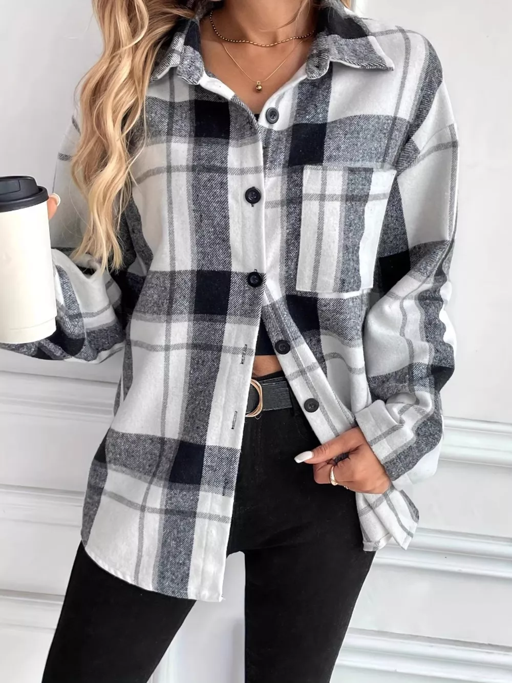 Oversized Plaid Button Up Shirt, image 2