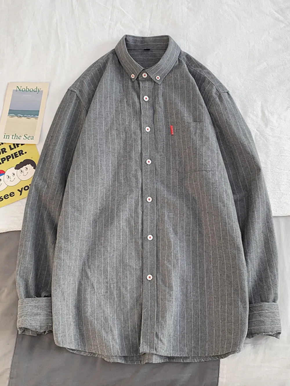 Men's Plus Size Casual Striped Long Sleeve Shirt, image 2