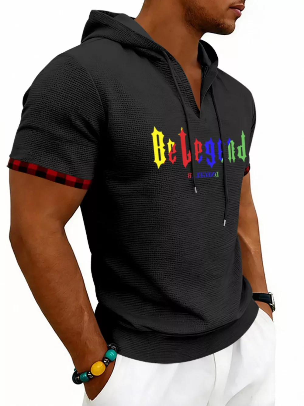 Men's Full Size Letter Graphic Short Sleeve Hooded Top Plus Size, image 2